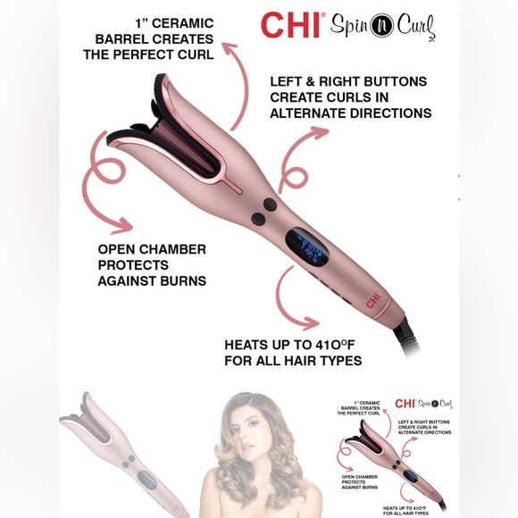CHI BRAND NEW IN SEALED BOX SPECIAL EDITION ROSE SPIN N CURL CURLING IRON - Picture 4 of 9